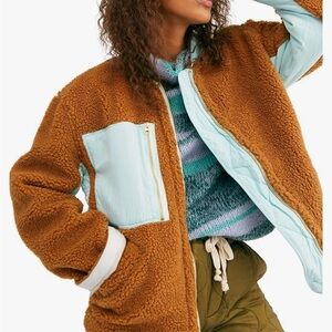 We The Free Rivington Sherpa Brown and Light Blue Teddy Jacket - S
